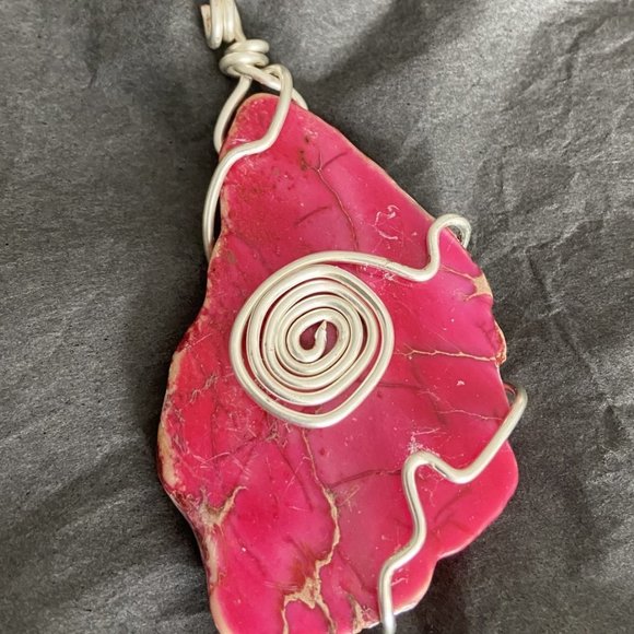 Pink Jasper Chunk Wire Wrapped Pendant Handcrafted - Picture 2 of 4
